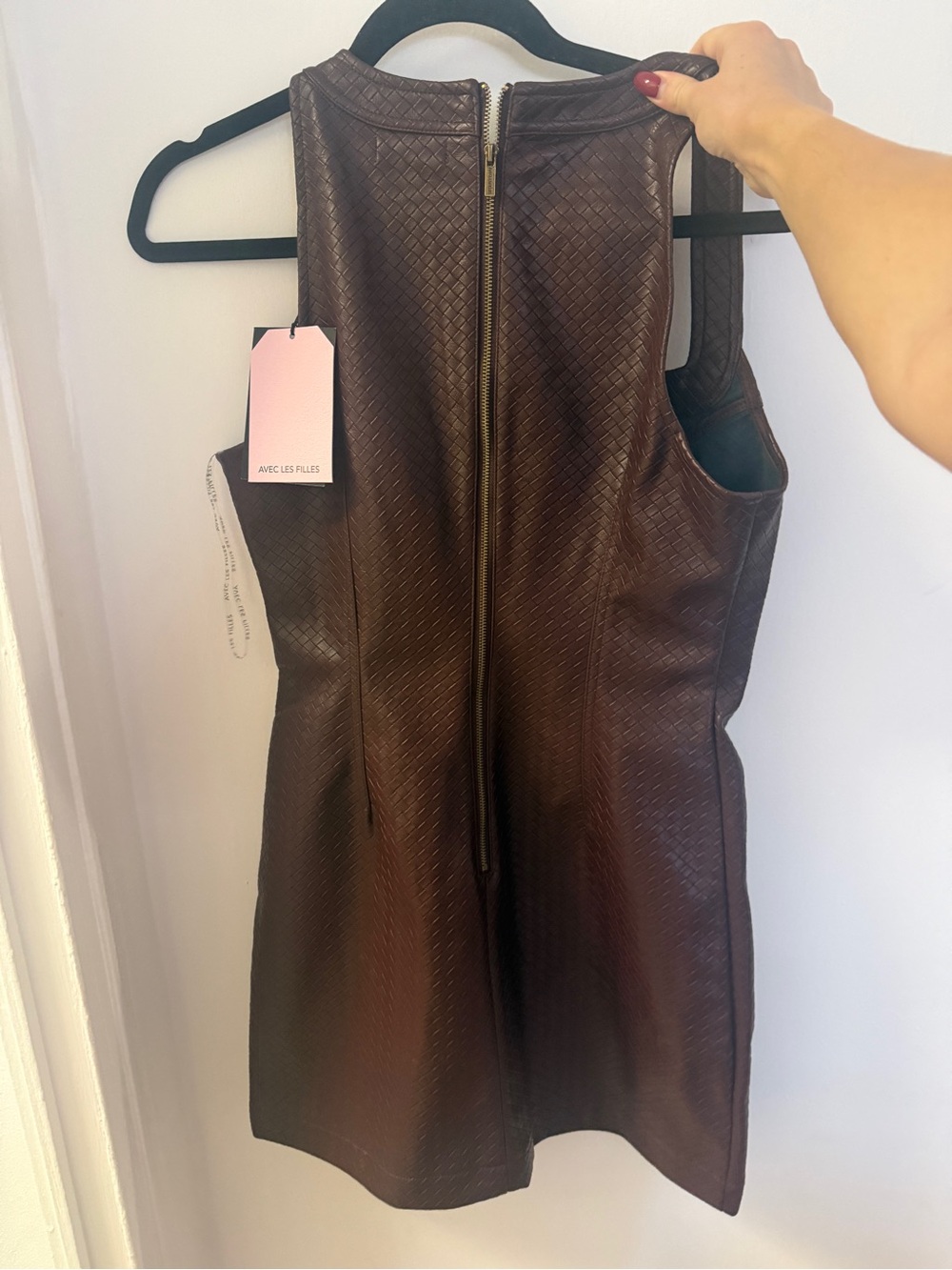 Avec Les Filles Faux Leather Racer Neck Mini Dress - Picture 2 of 3